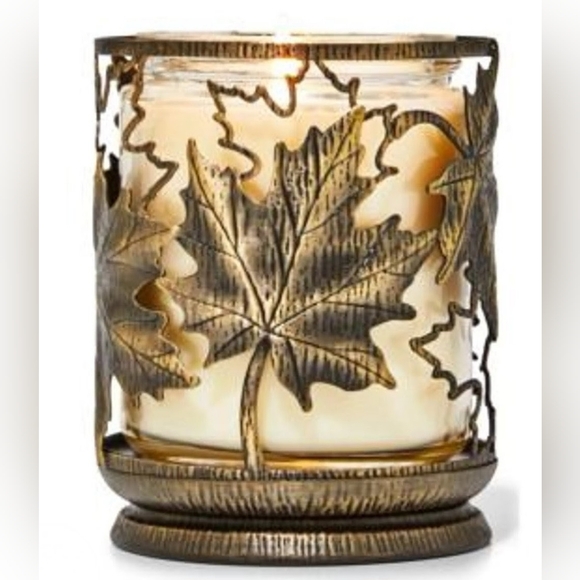 Bath & Body Works Leaf Pattern Single Wick Candle Holder Antique Gold - Picture 3 of 5